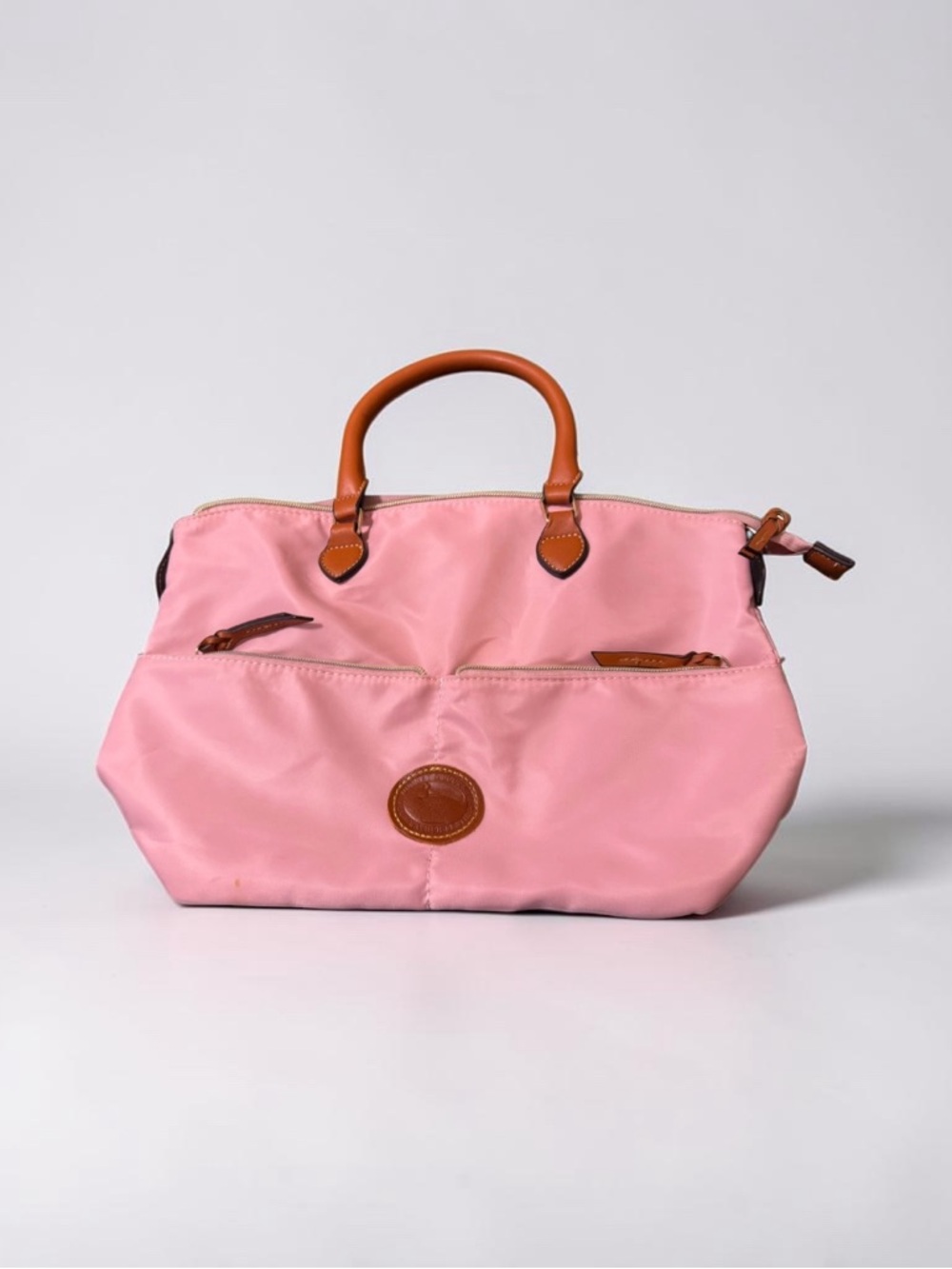Dooney & Bourke Pink Tote Nylon Handbag with All Weather Brown Leather Trim